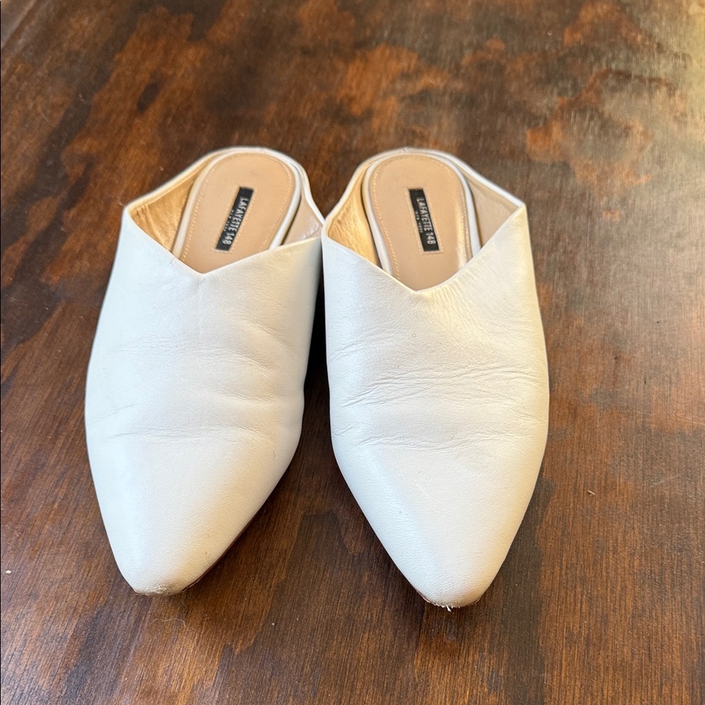 Lafayette 148 New York Cream Leather Mules